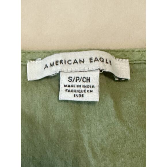 American Eagle Baby Doll Peasant Top Womens S Green 100% Cotton Crepe Lace Cute - Picture 4 of 7